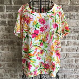 J Crew Floral Blouse Keyhole Button back